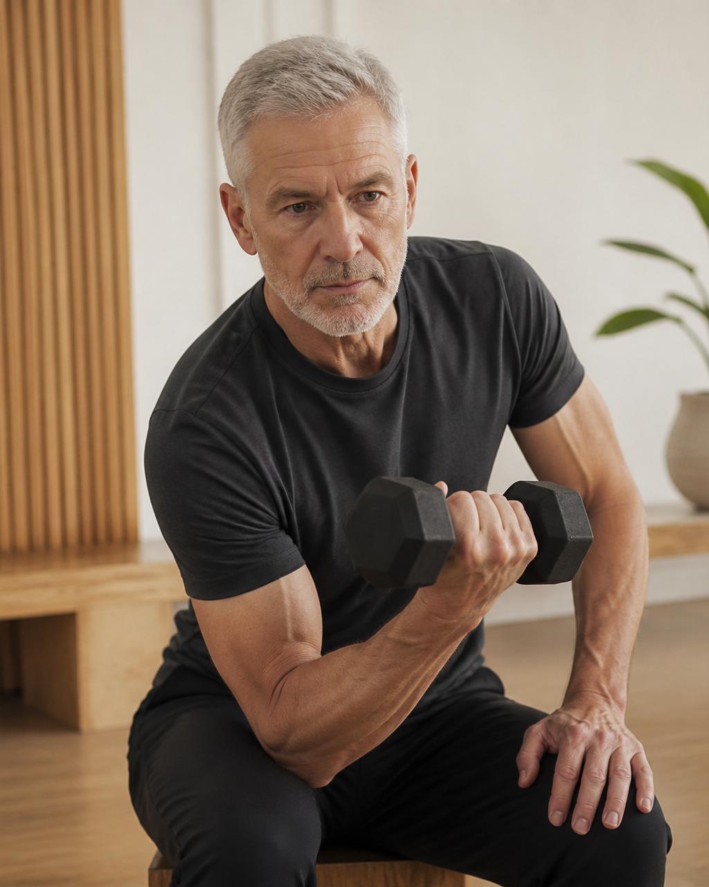 Active 62-year-old man doing strength training